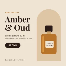 Template: a square post for a new perfume, in English.