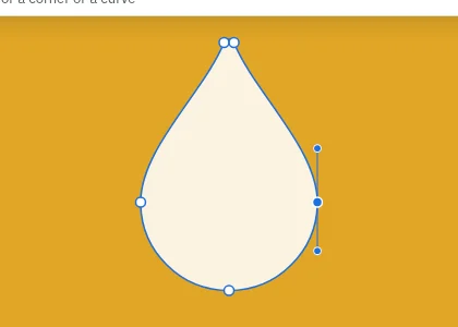 A drop shape with its points and curve handles showing, ready to be dragged.